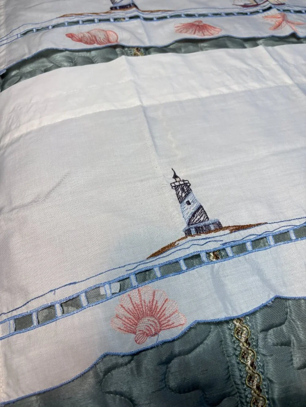 Vintage Nautical Sailboat and Lighthouse Curtains, Valance & Swags, set of 5